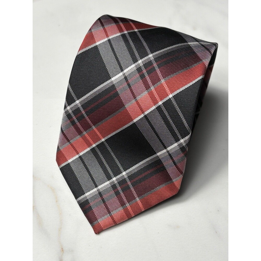 Christian Aujard Liberté Paris Men's Red Plaid Tie Handmade 100% Polyester Class